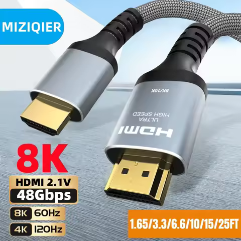 MIZIQIER Long 8K HDMI 2.1 Cables, 48Gbps Ultra High Speed Braided Cord-4K@120Hz 8K@60Hz for Roku TV/