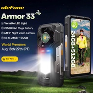 Ulefone Armor 33 4G Rugged Phone 25500 mAh 512GB ROM Up to 24GB RAM 120Hz 6.59"NFC Android 15