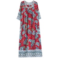 XITAO Pleated Print O-neck Dress Loose Fitting A-line Half Sleeve Long Style Pullover Summer Women D
