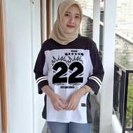 Oversized women's striped t-shirt, oversized women's t-shirt, 7/8 sleeve baseball number, latest, tr