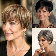4/27 Highlight Short Hair Women's Wig 6 Inch 150% Density Straight Hair With Bangs Mixed Salt And Pe