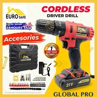 Eurosafe 21V Cordless Drill Impact Drill Cordless Screwdriver Hand Drill Portable Drill with LED Wor