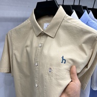 Hazzys Haggis Summer Short Sleeve Shirt Men's Cotton Youth Fashion Casual Oxford Pure Color High-End