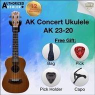 A&amp;K Concert 23'' Ukulele UK-23-200 Solid Top Ukulele with Extra Padded Ukulele Bag, Pick, Pick Holder and Capo