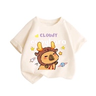 Áo Thun Cộc Tay Mùa Hè Chất Vải Thun Cotton Mềm Mịn Thoáng Khí Hình CapyBara Đội Mũ Tuần lộc Cloudy