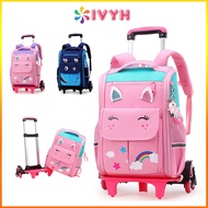 Ivyh Kids Cute 3D Pattern School Bag Trolley Backpack with 6 Wheels - Unicorn Kids Backpack for Girls, Primary Stroller Bag