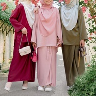 KURUNG Muslimah plain Anggun Sarong premium Soft Satin Duchess Baju Kurung pario skirt maternity pragnent set wear