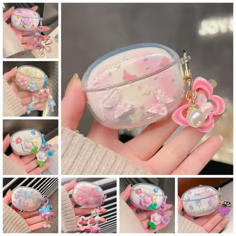 For QCY C30 Headphones Protection Cover Colorful Flower / Cartoon Cute Silicone Transparent Earphone