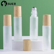 SUERHD 3PCS 5/10ml Oil Perfume Bottles, Frosted Glass Roller Ball Liquid Container,  Refillable Wood Grain Portable Essential Oils Bottle Travel