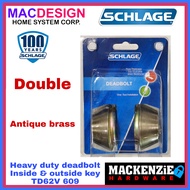 SCHLAGE DEADBOLT LOCK TD62V 609 ANTIQUE BRASS BOTHSIDE KEY MACDESIGN HOME (OFFICIAL SELLER)