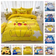 Cartoon Pikachu mattress cover 100% cotton 4in1 Solid Color Bed Sheet Set With Quilt Cover Queen King Size Duvet Cover Set for Double Beds Waffle Print Comforter Cove RNFB