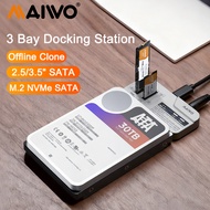 MAIWO 3 Bay Docking Station M.2 NVMe SATA SSD Case / 2.5 3.5 Inch SATA HDD Enclosure Support 30TB/8T