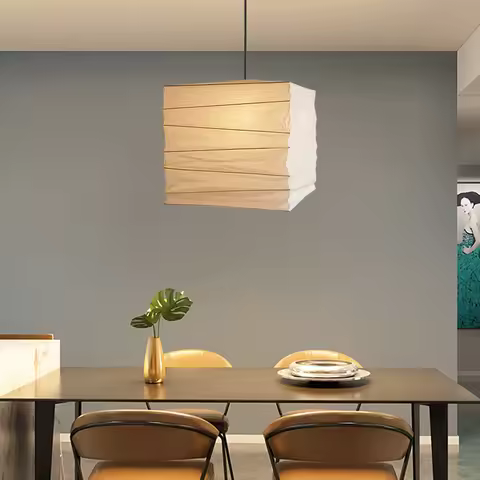 Akari Rice Paper Pendant Lamp Cube Ceiling Suspension Hanging Light E27 Bulb for Living Room Bedroom