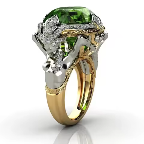 14K Yellow Gold Natural Emerald Gemstone Ring for Women Fine Anillos De Anel Bijoux Femme Jewellery