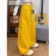 DaDuHey 2025 New Harem Tappered Sickle Yellow Machete Cargo Jeans Female