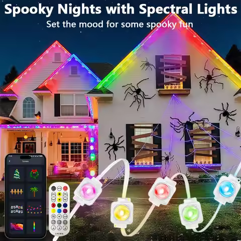 100FT 60 LEDs Eaves Lights Permanent Outdoor Lights Waterproof Smart LED Eaves Lights with App/Remot