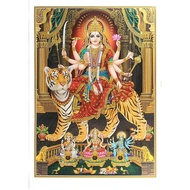 Vintage Golden Zari Art Work Photo Of Maa Durga Poster Religious Decor