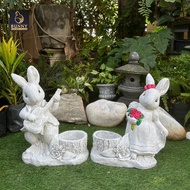 "กระต่าย นักดนตรี กระถาง (คู่)" Limited กระถาง ปูนปั้น จัดสวน ประดับสวน แต่งสวน ใส่ต้นไม้ "Bunny Bro
