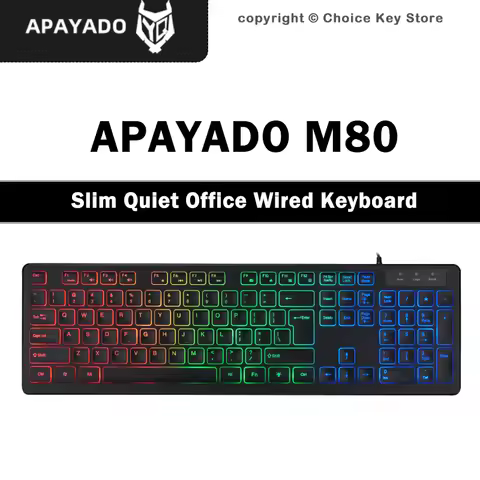 APAYADO M80 Slim Wired Keyboard Silent Office Keyboard Luminous Letters Chocolate Keycaps Backlit US