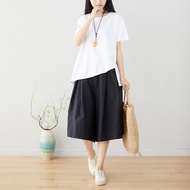 Fat Sisters Slimming Look Women's Summer Wear Set - Short Sleeve T-shirt & Wide-leg Culottes