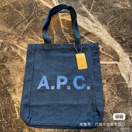 apc graphic logo print blur denim shoulder bag tote
