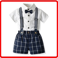 New short sleeved tie shirt checkered suspender shorts two-piece set branded children's clothing