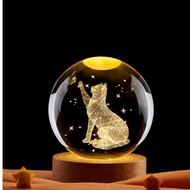 1pc Cat Theme Gift, 3D Cat Crystal Ball Decor, 60mm (2.36 Inch) Diameter, Glass Ball Shape, Suitable