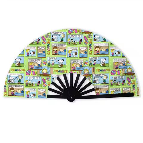 Snoopy Woodstock Cartoon Lucy Folding Hand Fan Valentine's Day Polyester Fabric Fan Novelty Summer A