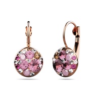 KRYSTAL COUTURE Clustered Austrian Crystals Leverback Earrings in Pinkish Red