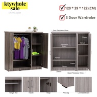 KTY Almari Baju 3 Doors 6 Wide Grids Wardrobe Almari High Quality Wardrobe Almari baju wardrobe Kids