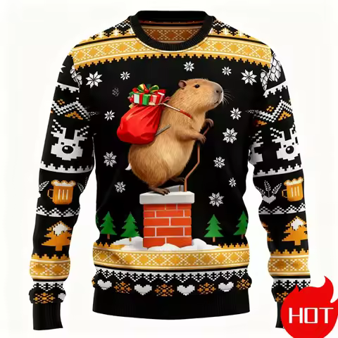 Holiday Themed Ugly Christmas Sweater, Funny Long Sleeve Crewneck Pullover, Xmas Party Gift for Men 