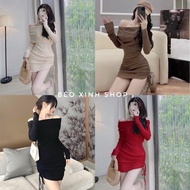 Japanese Foam Elastic Fabric Off Shoulder Party Bodycon Dress for Warm Christmas 45 - 100Kg Bigsize 
