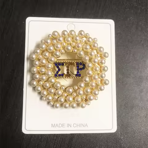 1Pcs Sigma Gamma Rho Pearl Circular Brooch 45mm SRG Fraternity Rhinestone Lapel Pin Bag Coat Hat Jew