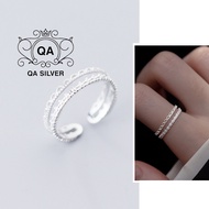 Nhẫn bạc 925 hai tầng xích khảm đính dải đá nữ S925 LAYER QA SILVER Ring RI240802