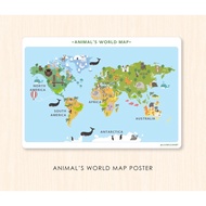 World Animal map Poster and Benua/animals world map/poster learning world animals