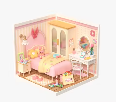Robotime Rolife 3D Puzzle Model Super Store Series Lovely Pink Bedroom Plastic DIY Miniature House K