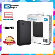 【Ready Stock】WD Elements Hard Drives 1TB/2TB HDD Portable USB3.0 External Hard Disk