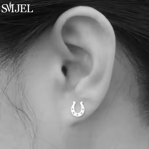 SMJEL Stainless Steel U Shape Stud Earrings Black Minimalist Horse Shoe Earing for Women Men Punk Je