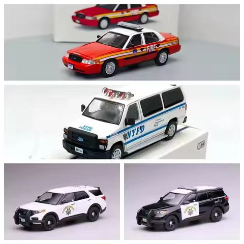 596 1：64 Ford New York City Series NYPD NY FIRE DEPT Simulated Alloy Car Model City Police Patrol Ca