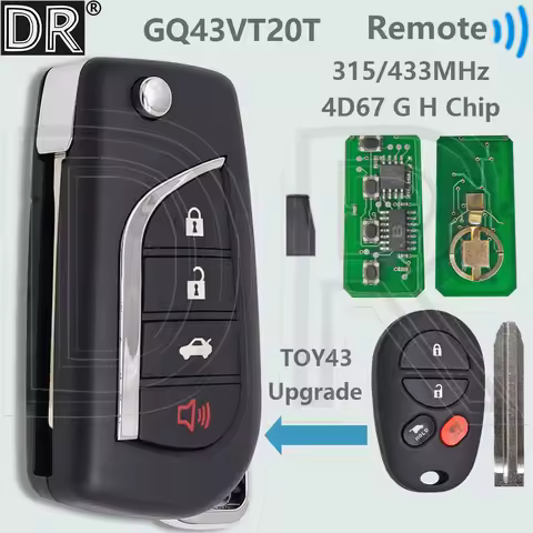 DR Upgrade GQ43VT20T 4D67/4D72 G/8A/H 315/433MHz Flip Car Remote Control Key For Toyota Sienna Highl