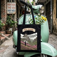 Ha Giang stone plateau - Dong Van black canvas tote bag H'mong buckwheat triangle Northeast travel g