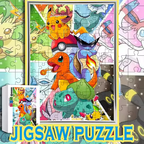 Kanto Starters & Pikachu Nostalgic Collage Anime Wooden Jigsaw Puzzle 108/200/300/500/1000pcs Color 