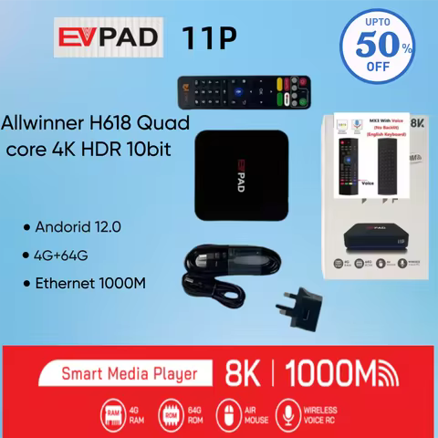 【Genuine】2025 EVPAD 11P Android 12 smart tv box 4G+64G AI Voice Remote Hot Sold in Asia UK CA Japan 