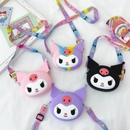 Cute Sanrio Kuromi Children's Bag Girl's Crossbody Bag Fashionable Baby Bag Mini Little Girl Silicon