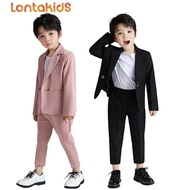 lontakids 2Pcs/3Pcs เด็กชายธรรมดาชุดเสื้อแจ็คเก็ตและกางเกงอย่างเป็นทางการ/เสื้อยืดวันเกิดงานเลี้ยงสม