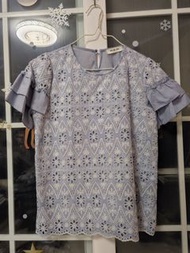 韓國KKAM JUU藍色通花上衣