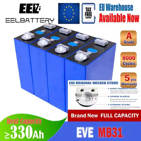 4Pcs 3.2V EVE 314Ah MB31 HSEV LiFePO4 Battery Cells Rechargeable Cell For DIY 12V 24V 48V Lithium Ba