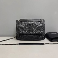 YSL聖羅蘭 Niki小號 黑色全皮銀鏈郵差包