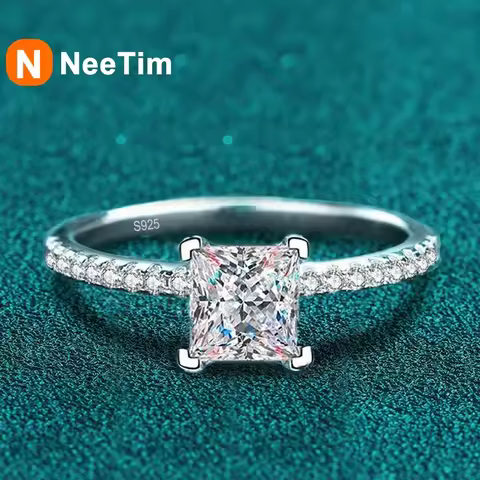 NeeTim 1ct 2ct Princess Moissanite Engagement Ring for Women D VVS1 Diamond Proposal Bridal Rings St
