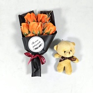 Buket Bunga Sabun Mawar dan Boneka dengan lampu LED String cocok untuk kado
